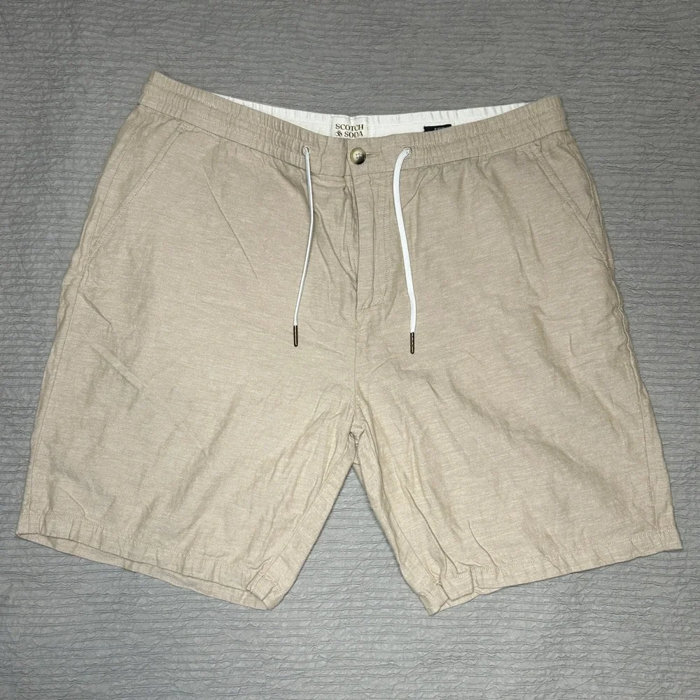 Scotch & Soda Fave Linen Blend Shorts Beige Sand Drawstring Mens Fave 36x10